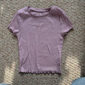 Purple Ribbed Puff Sleeve T-Shirt